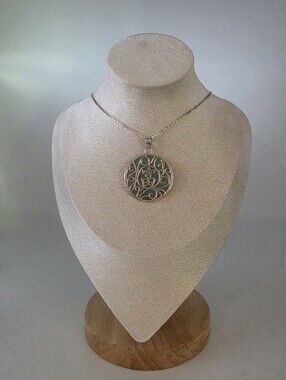 Sterling Silver and Jadite Chinese "Fu" Pendant and Chain Necklace